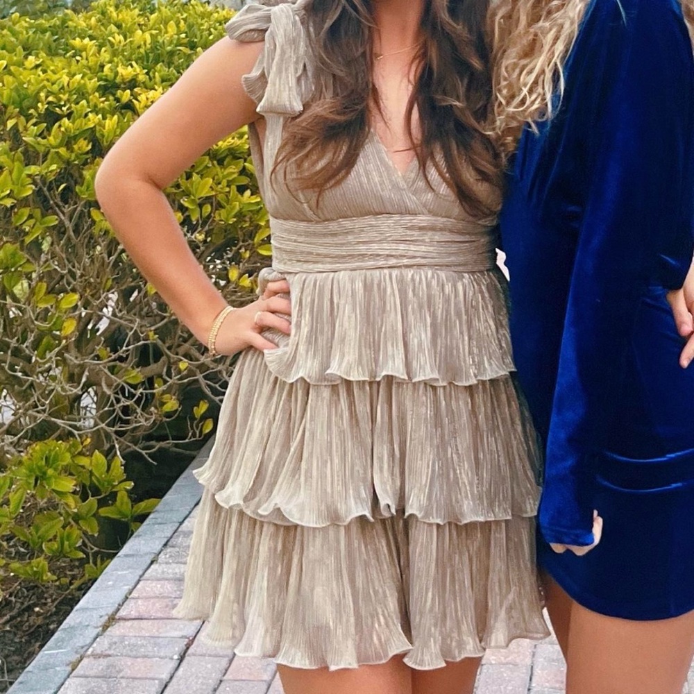 Gold Ruffled Tiered Mini Sundress